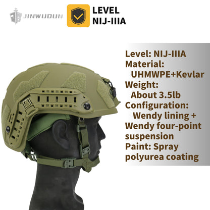 NIJ IIIA Protection FAST SF Bulletproof Helmet - High-Performance Aramid Material, Wendy Dual-Layer Suspension Liner