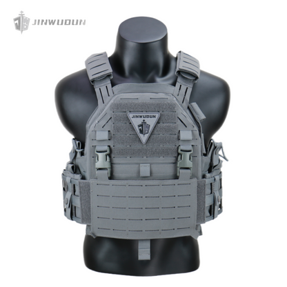LG4 tactical vest with Cordura fabric, laser molle cut, thickened shoulder pads and built-in storage bags on both sides.