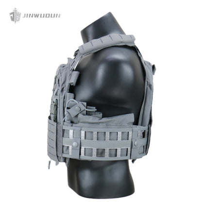 LG4 tactical vest with Cordura fabric, laser molle cut, thickened shoulder pads and built-in storage bags on both sides.