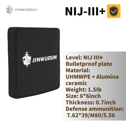 NIJ III+ Level Ballistic Plate | 6x6 Inch Aluminum Oxide Ceramic + PE Material