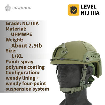 JWD-FAST super high cut bulletproof helmet NIJ IIIA 9x19mm tactical bulletproof helmet welfare model