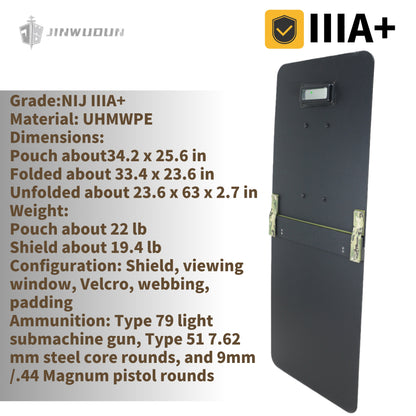 LEVEL NIJ IIIA+ full protection foldable shield with increased protection area, portable