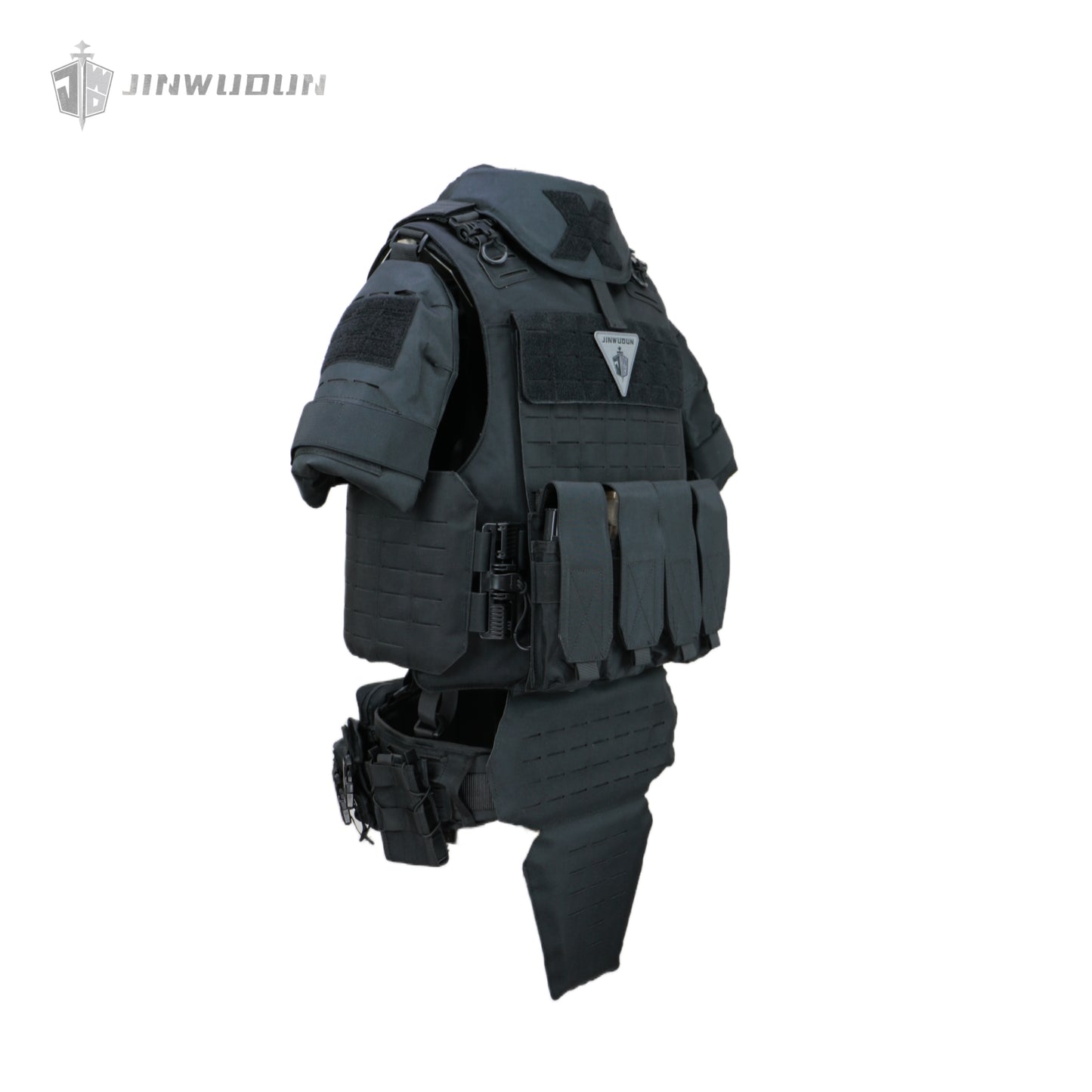 Full-Body Protection Bulletproof Vest NIJ IIIA/IV | Tactical Body Armor for Neck, Chest, Back, Groin, Leg Protection – Black