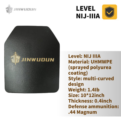 Multi-Curve Bulletproof Plate NIJ IIIA, UHMWPE Material, Polyurea Coating, 10x12 Inches