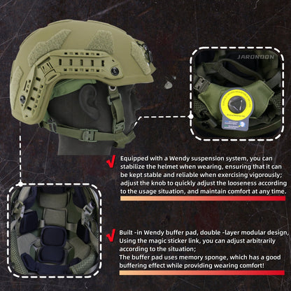 Level IIIA+ High Cut Bulletproof Helmet, 6-Piece Set，Tactical headsets, headlamps, goggles, etc.