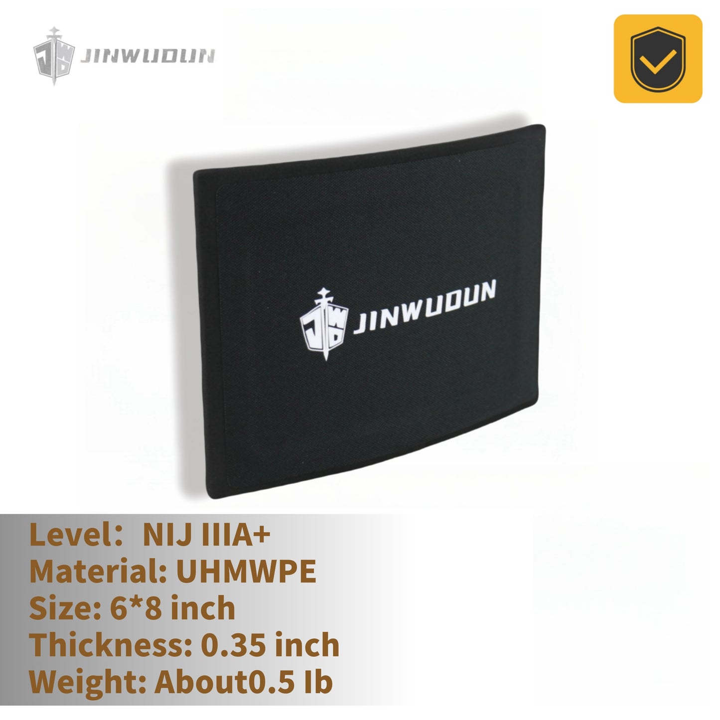Level IIIA+ 6x8 Inch UHMWPE Bulletproof Waist Plate, Lightweight Tactical Protection