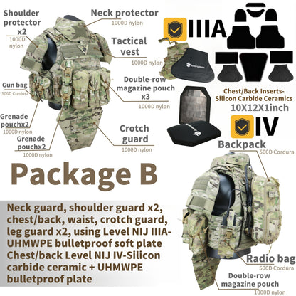JWD-NIJ IIIA/IV full protection bulletproof vest, complete with accessory bag, 1000D nylon material fortress protection camouflage