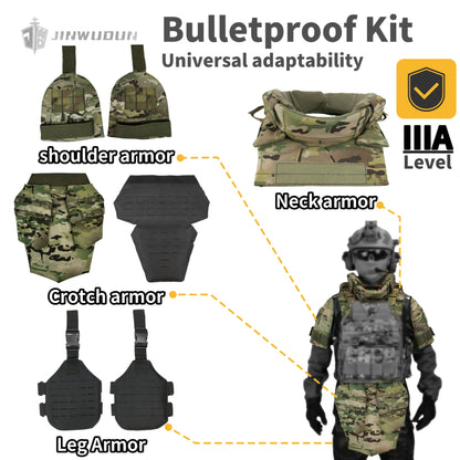 Tactical vest Body Armor Accessory Kit - NIJ IIIA Bulletproof Shoulder, Neck, Thigh, Groin, and Abdomen Protection