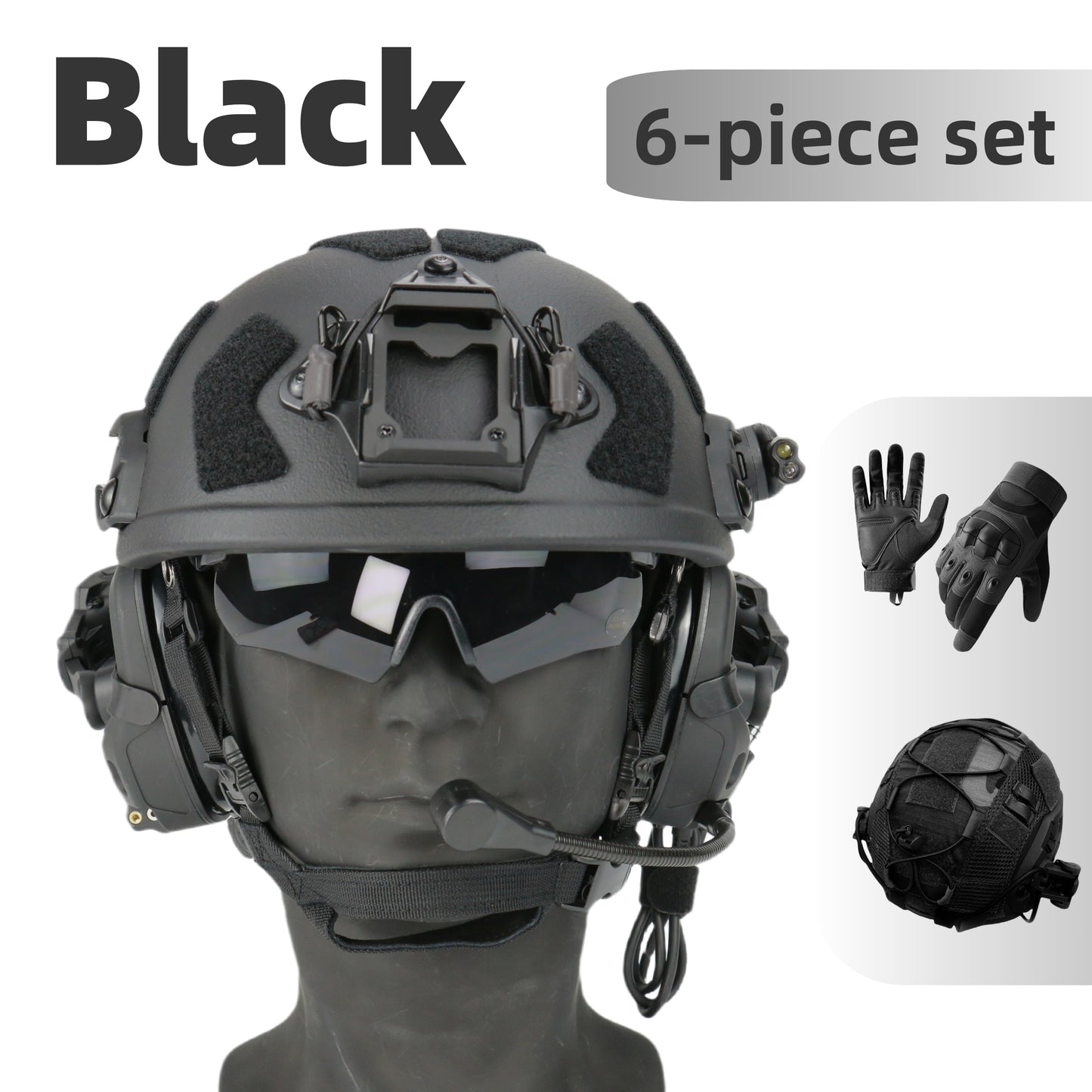 Level IIIA+ High Cut Bulletproof Helmet, 6-Piece Set，Tactical headsets, headlamps, goggles, etc.