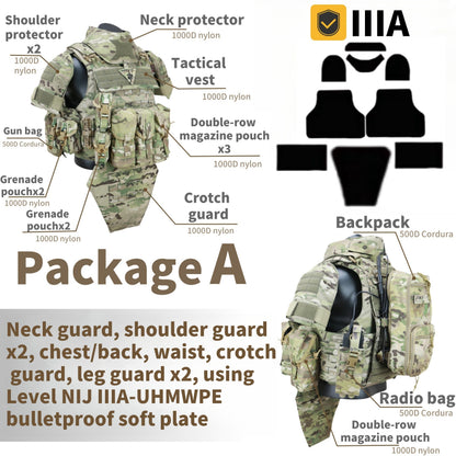 JWD-NIJ IIIA/IV full protection bulletproof vest, complete with accessory bag, 1000D nylon material fortress protection camouflage