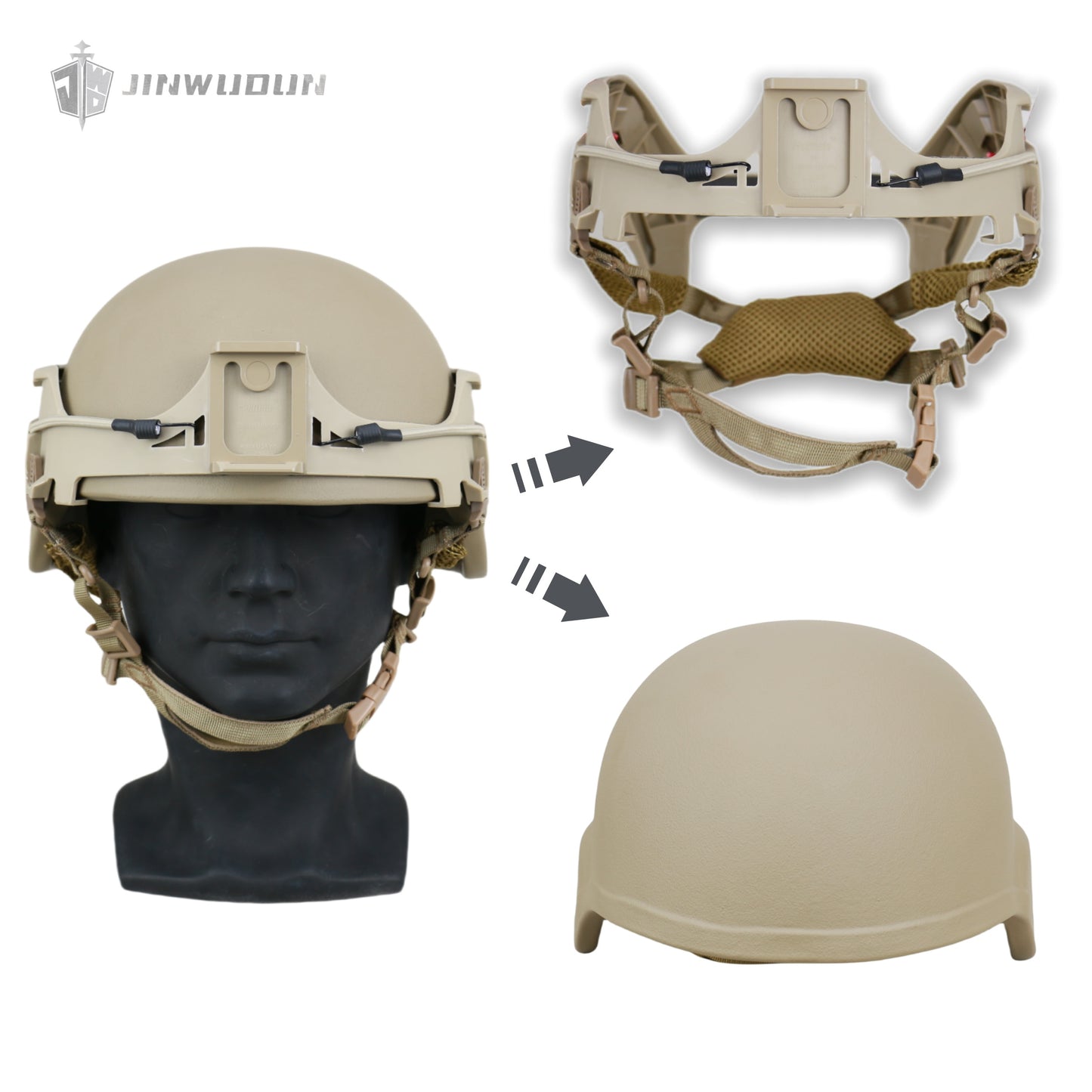 ACH MICH2000 Ballistic Helmet NIJ Level IIIA - Ballistic Helmet + Bolt-less Rail System with Integrated Night Vision Goggle Mount & Bungees