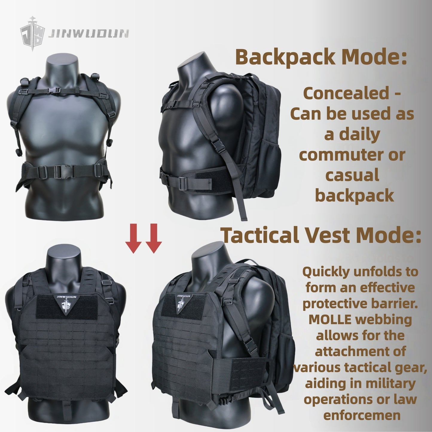 1000D Nylon Bulletproof Backpack Can Be Quickly Converted into a Bulletproof Vest
