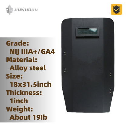 Tactical Steel Ballistic Shield - High-Strength NIJ IIIA+ Rated Protection