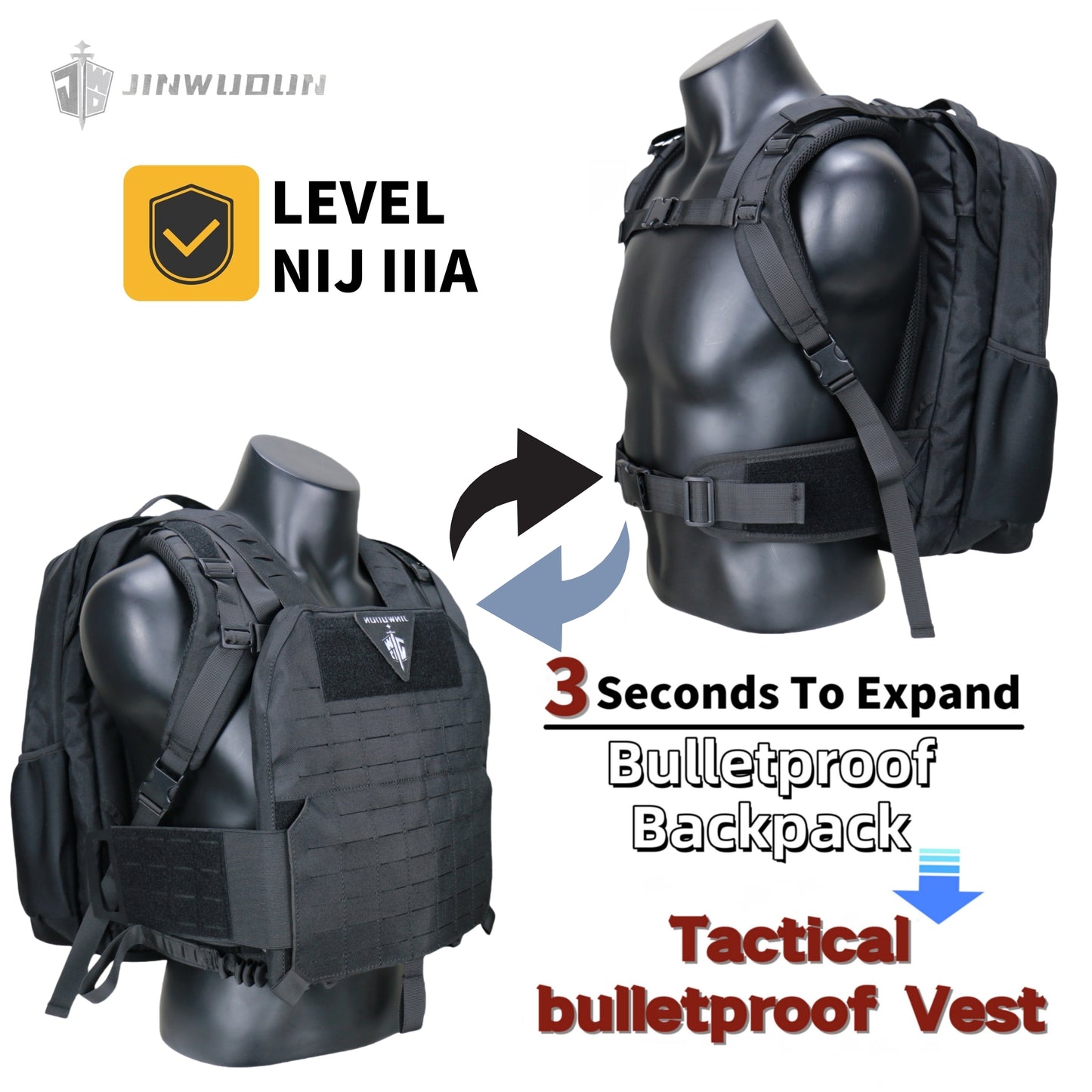 1000D Nylon Bulletproof Backpack Can Be Quickly Converted into a Bulletproof Vest