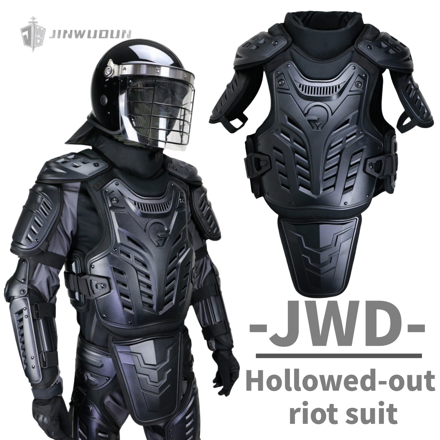 Full set of modular protective openwork oversized riot suit, black riot safety protective equipment