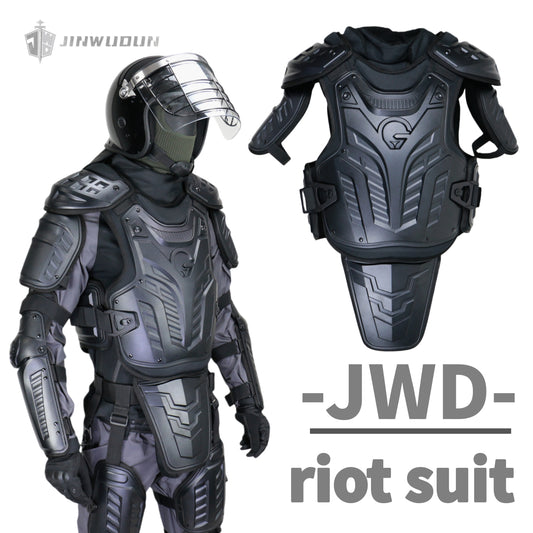 Full-body combat protective suit, modular safety protection, security duty specific.