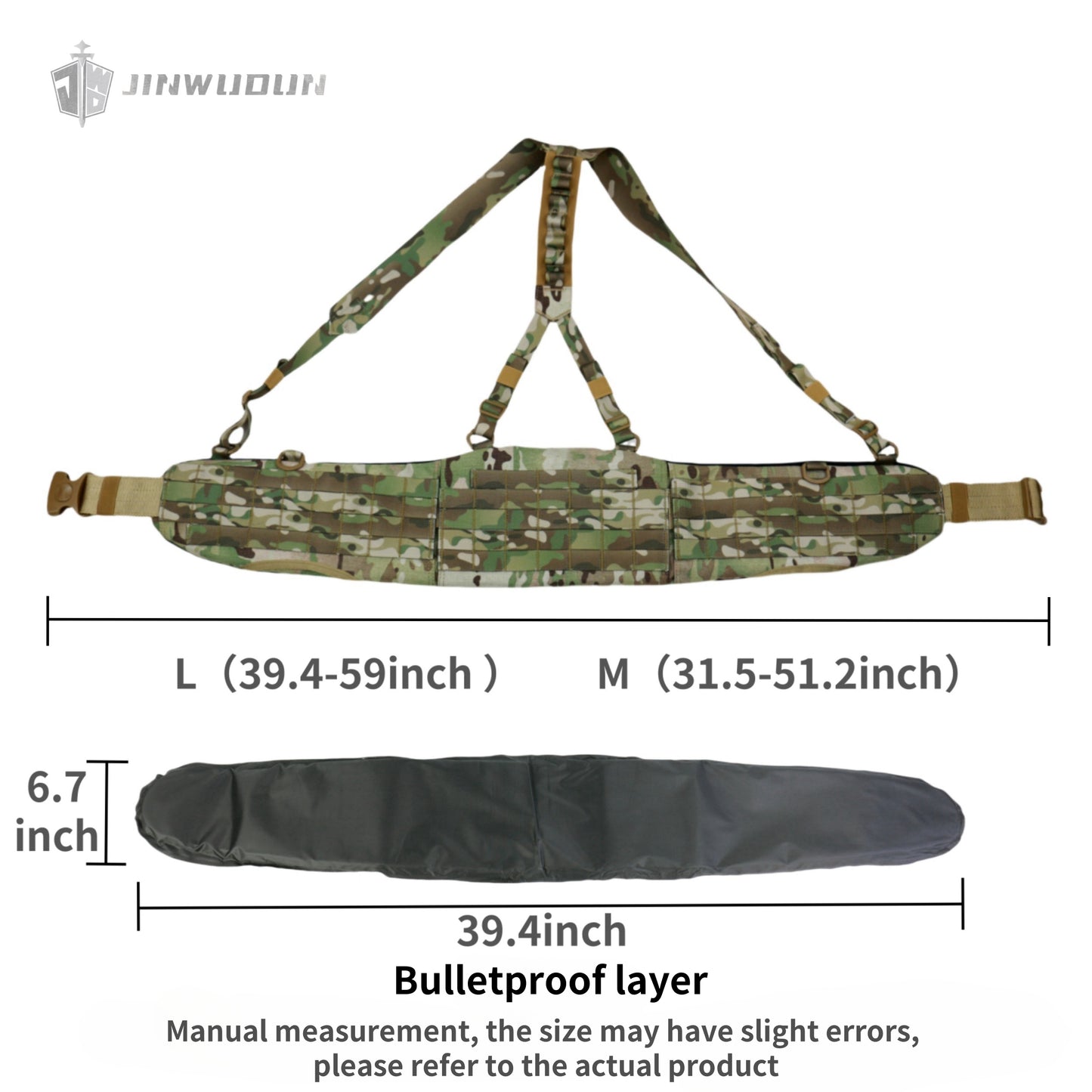 NIJ-IIIA tactical bulletproof belt, 1000D nylon, with Molle webbing system to attach more tactical equipment