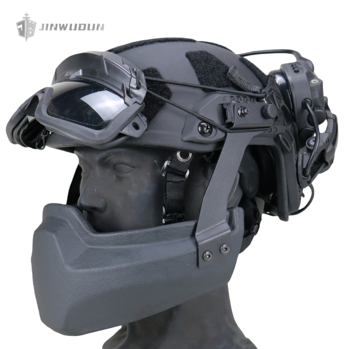 APA-05LT-FASTFull protection bulletproof helmet setBulletproof helmet + bulletproof chin guard + goggles - NIJ Level IIIA protection against 9x19mm bullets