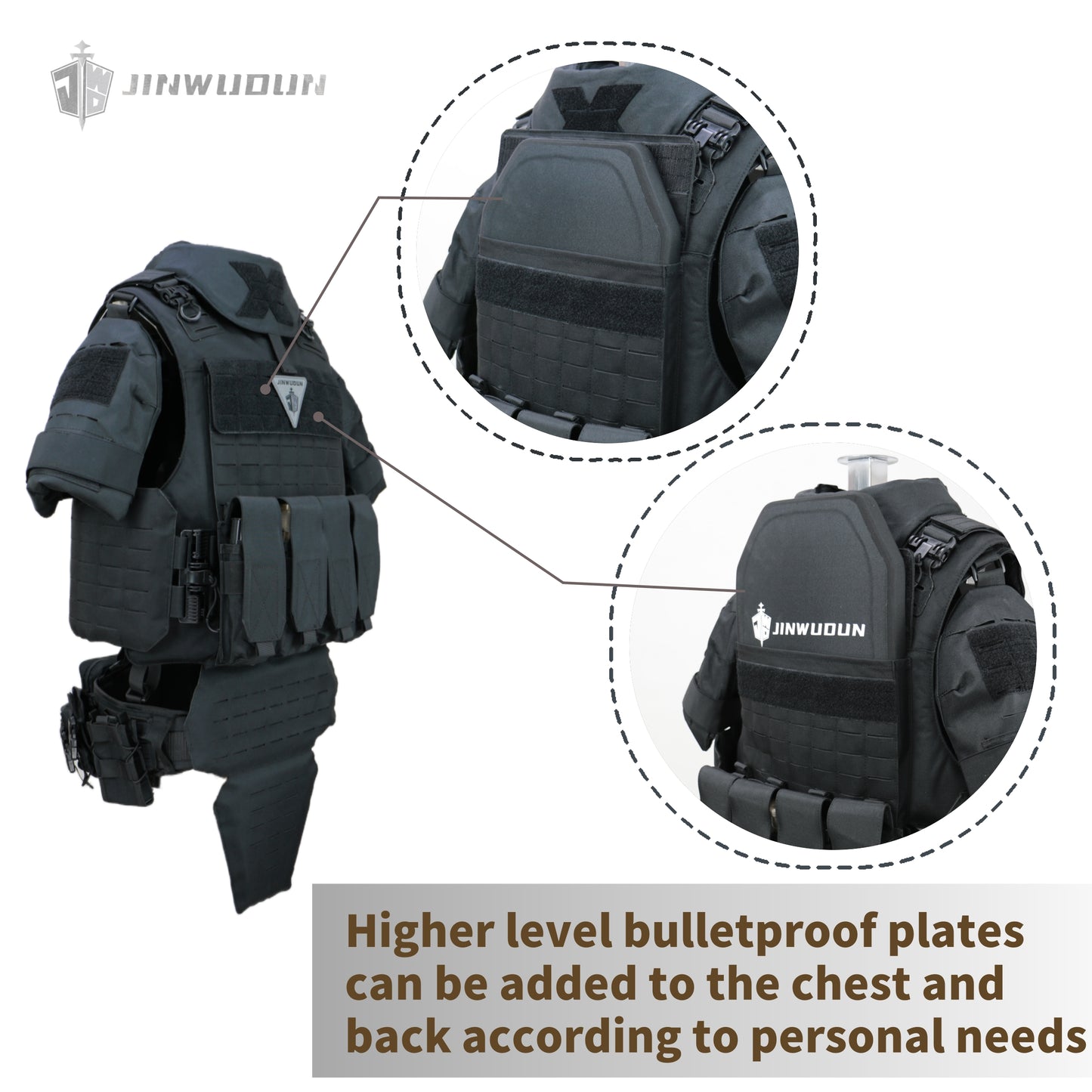 Full-Body Protection Bulletproof Vest NIJ IIIA/IV | Tactical Body Armor for Neck, Chest, Back, Groin, Leg Protection – Black