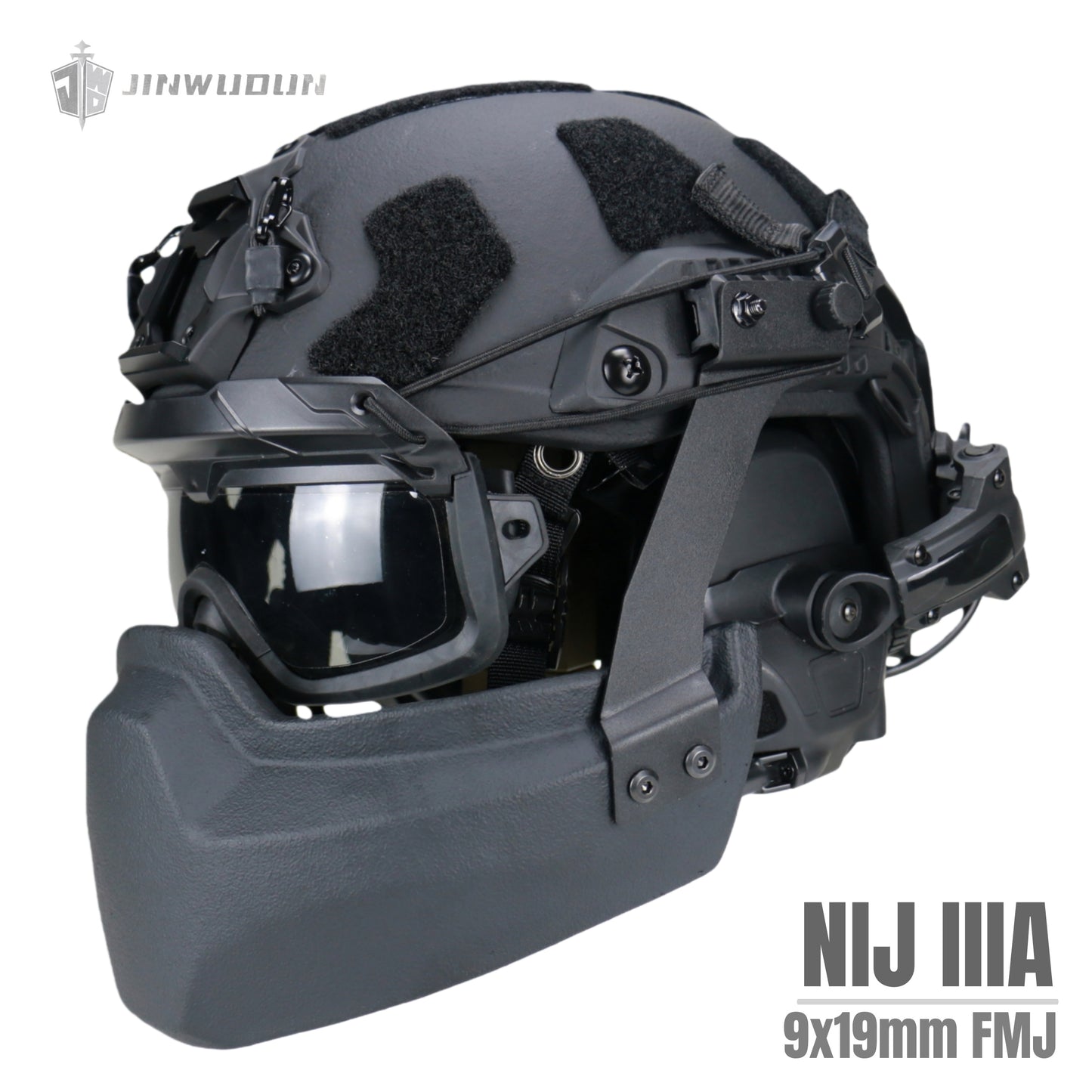 APA-05LT-FASTFull protection bulletproof helmet setBulletproof helmet + bulletproof chin guard + goggles - NIJ Level IIIA protection against 9x19mm bullets