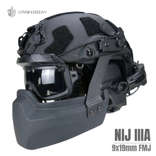 APA-05LT-FASTFull protection bulletproof helmet setBulletproof helmet + bulletproof chin guard + goggles - NIJ Level IIIA protection against 9x19mm bullets