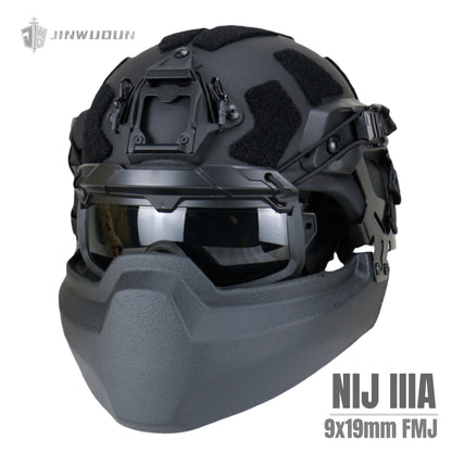 APA-05LT-MICH Full Protection Bulletproof Helmet Kit: Bulletproof Helmet + Jaw Protector + Goggles - NIJ IIIA Protection, 9x19mm Bullet.