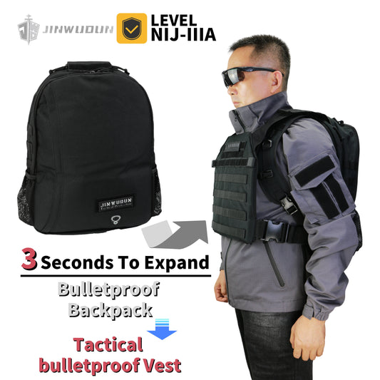 NIJ-III level tactical bulletproof backpack, 3 seconds quick change into tactical vest, nylon material, 15-20 liter capacity bag bulletproof