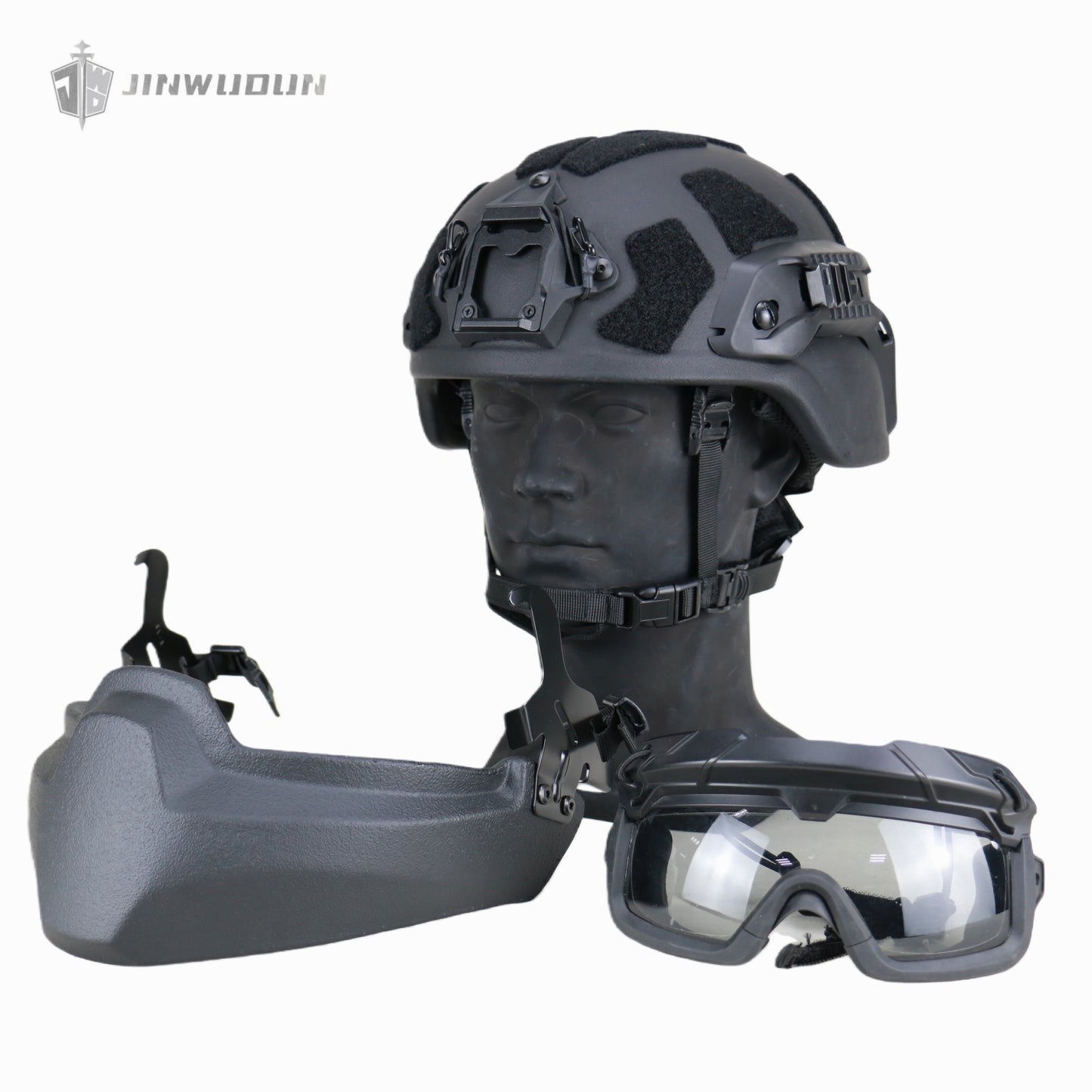 APA-05LT-MICH Full Protection Bulletproof Helmet Kit: Bulletproof Helmet + Jaw Protector + Goggles - NIJ IIIA Protection, 9x19mm Bullet.