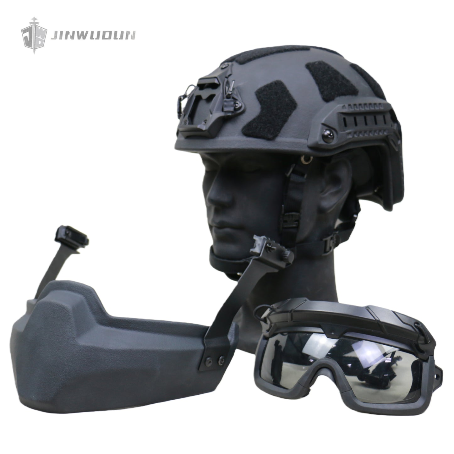 APA-05LT-FASTFull protection bulletproof helmet setBulletproof helmet + bulletproof chin guard + goggles - NIJ Level IIIA protection against 9x19mm bullets