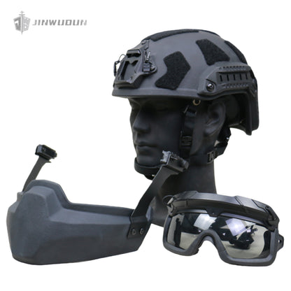 APA-05LT-FASTFull protection bulletproof helmet setBulletproof helmet + bulletproof chin guard + goggles - NIJ Level IIIA protection against 9x19mm bullets